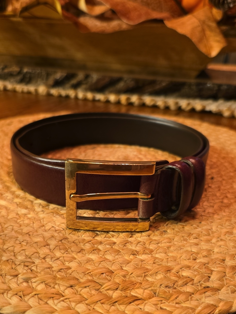Women's Leather Belt with Gold Buckle - Brown
